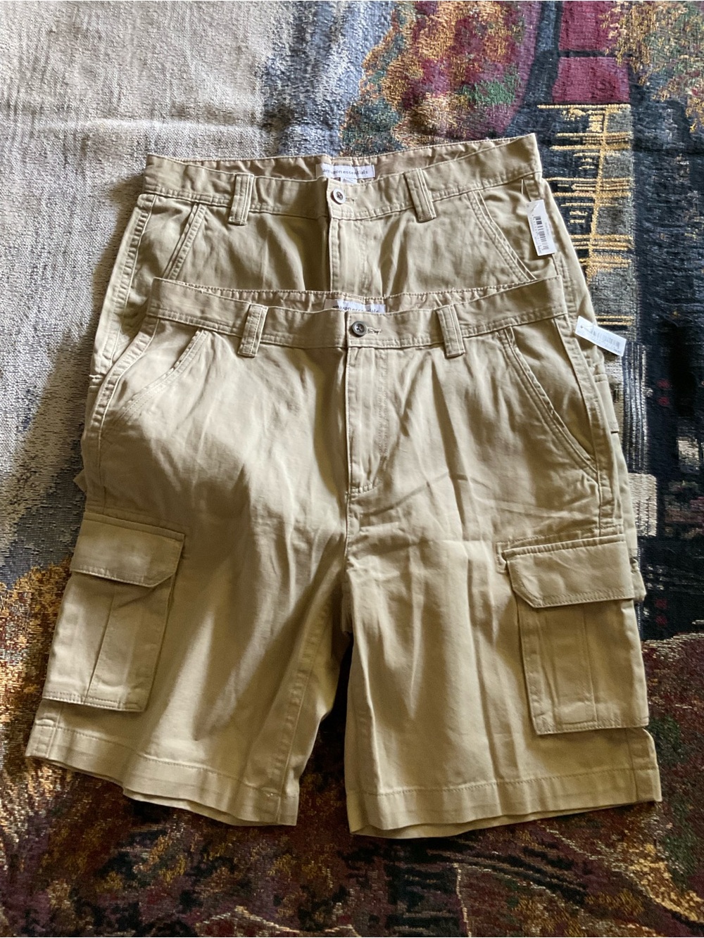 Lot of Two Men's Amazon Essentials Khaki Cargo Shorts - Classic Utility Style
